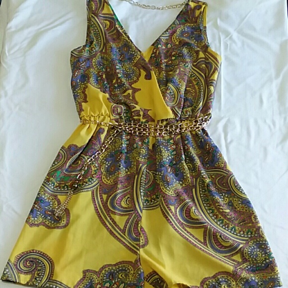 Miin Other - Gold and multicolor paisley romper chain belt